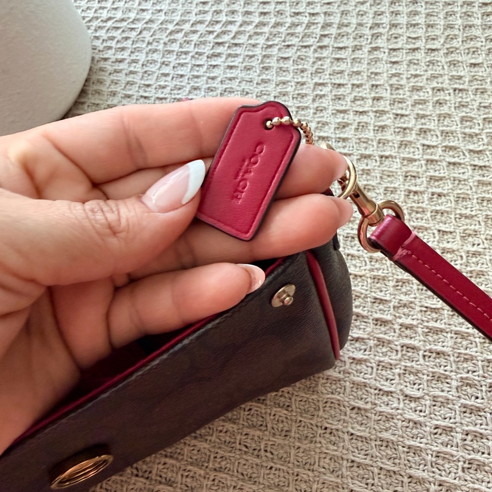 Coach Signature Canvas Crossbody with Red Flap and Brown Body - Picture 11 of 11